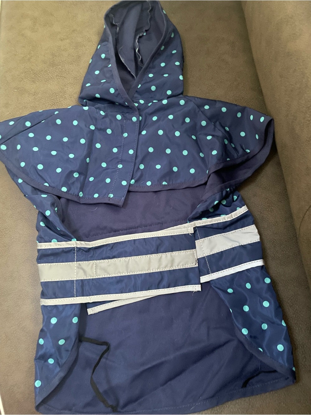 Navy Polka Dot Reflective Dog Raincoat with Hood